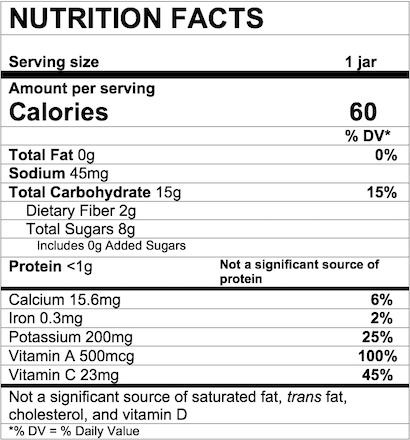 Nutrition Facts Sweet Potato Apple Carrot & Cinnamon