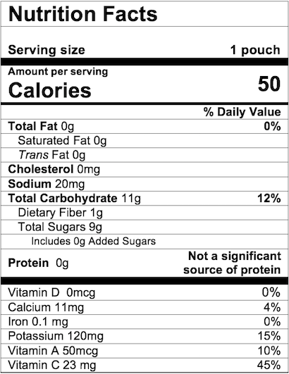 Nutrition Facts Apple Carrot Squash