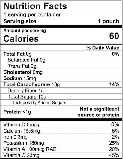 Nutrition Facts Mango Apple Carrot Kale