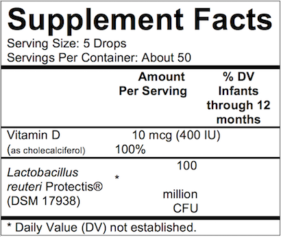 Nutrition Facts Gerber Soothe® Vitamin D & Probiotic Drops